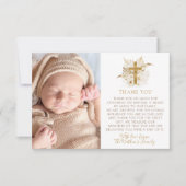 Boho Neutral Floral Taufe Christening Foto Dankeskarte (Vorderseite)