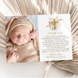 Boho Neutral Floral Taufe Christening Foto Dankeskarte