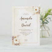 Boho Neutral Floral Wedding Einladung (Stehend Vorderseite)