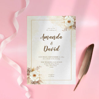 Boho Neutral Floral Wedding Einladung