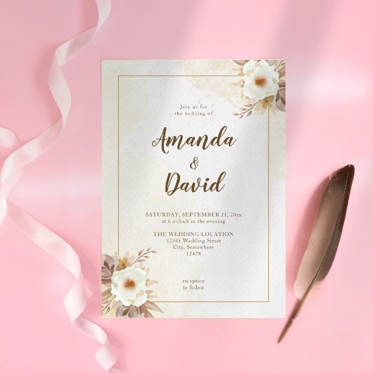 Boho Neutral Floral Wedding Einladung