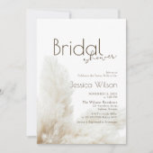 Boho Neutral Fluffy Pampas Grass Brautparty Einladung (Vorderseite)