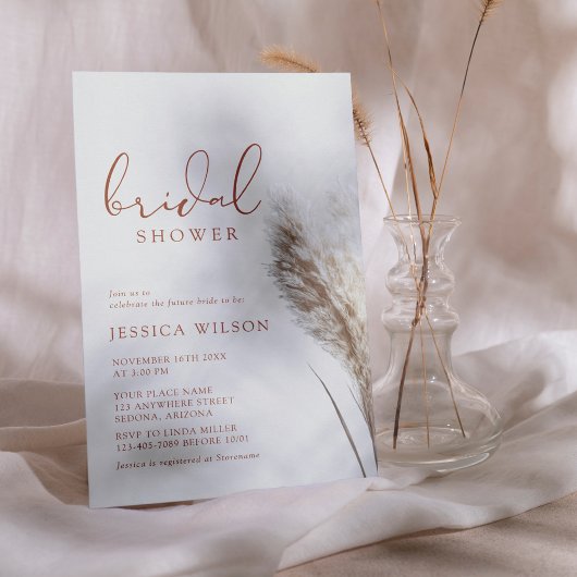 Boho Neutral Fluffy Pampas Grass Brautparty Einladung