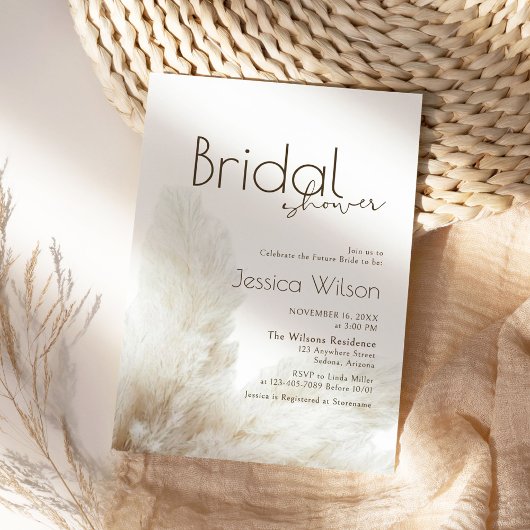 Boho Neutral Fluffy Pampas Grass Brautparty Einladung