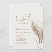 Boho Neutral Fluffy Pampas Grass Brautparty Einladung (Vorderseite)