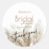 Boho Neutral Fluffy Pampas Grass Brautparty Runder Aufkleber (Vorderseite)