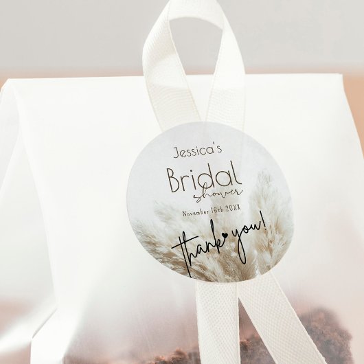 Boho Neutral Fluffy Pampas Grass Brautparty Runder Aufkleber