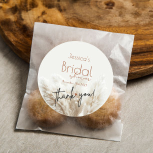 Boho Neutral Fluffy Pampas Grass Brautparty Runder Aufkleber