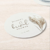 Boho Neutral Fluffy Pampas Grass Brautparty Runder Pappuntersetzer (Angewinkelt)
