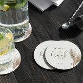 Boho Neutral Fluffy Pampas Grass Brautparty Runder Pappuntersetzer