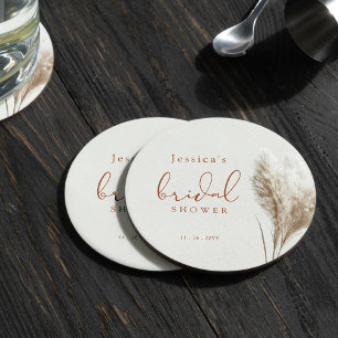 Boho Neutral Fluffy Pampas Grass Brautparty Runder Pappuntersetzer