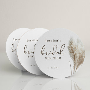 Boho Neutral Fluffy Pampas Grass Brautparty Runder Pappuntersetzer