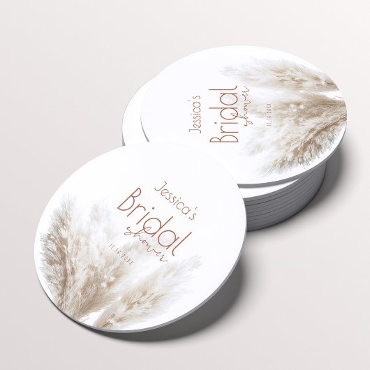 Boho Neutral Fluffy Pampas Grass Brautparty Runder Pappuntersetzer
