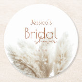 Boho Neutral Fluffy Pampas Grass Brautparty Runder Pappuntersetzer (Vorderseite)