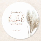 Boho Neutral Fluffy Pampas Grass Brautparty Runder Pappuntersetzer (Vorderseite)