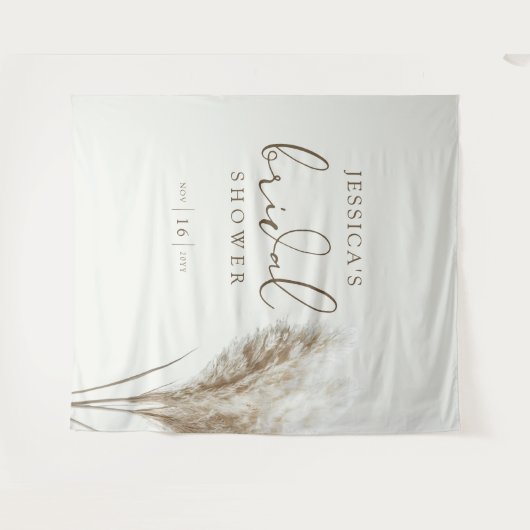 Boho Neutral Fluffy Pampas Grass Brautparty Wandteppich (Vorderseite (Horizontal))