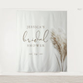 Boho Neutral Fluffy Pampas Grass Brautparty Wandteppich (Vorderseite)