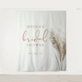 Boho Neutral Fluffy Pampas Grass Brautparty Wandteppich (Vorderseite)