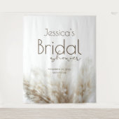 Boho Neutral Fluffy Pampas Grass Brautparty Wandteppich (Vorderseite)