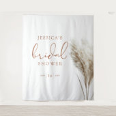 Boho Neutral Fluffy Pampas Grass Brautparty Wandteppich (Vorderseite)