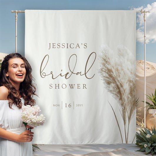 Boho Neutral Fluffy Pampas Grass Brautparty Wandteppich