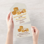 Boho Neutral Holzblock Buchstaben Babydusche All In One Einladung (Abreißen)