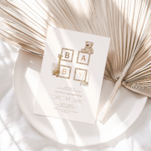 Boho Neutral Holzblock Buchstaben Babydusche Einladung