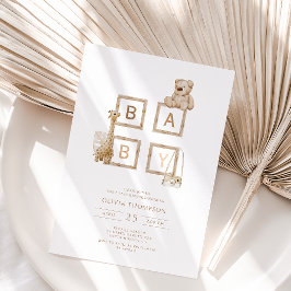 Boho Neutral Holzblock Buchstaben Babydusche Einladung