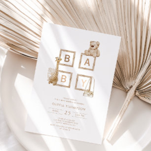 Boho Neutral Holzblock Buchstaben Babydusche Einladung