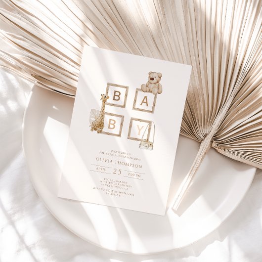 Boho Neutral Holzblock Buchstaben Babydusche Einladung