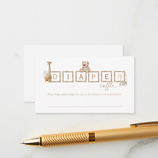 Boho Neutral Holzblock lässt Windeln-Raffel Begleitkarte (Vorderseite/Rückseite Beispiel)