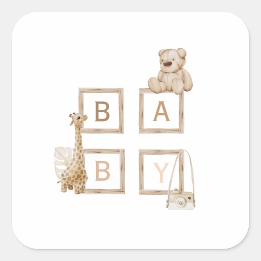 Boho Neutral-Holzblockbuchstaben Quadratischer Aufkleber (Vorderseite)