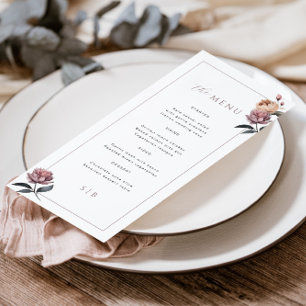 Boho Neutral Lila Floral Wedding Menu Menükarte