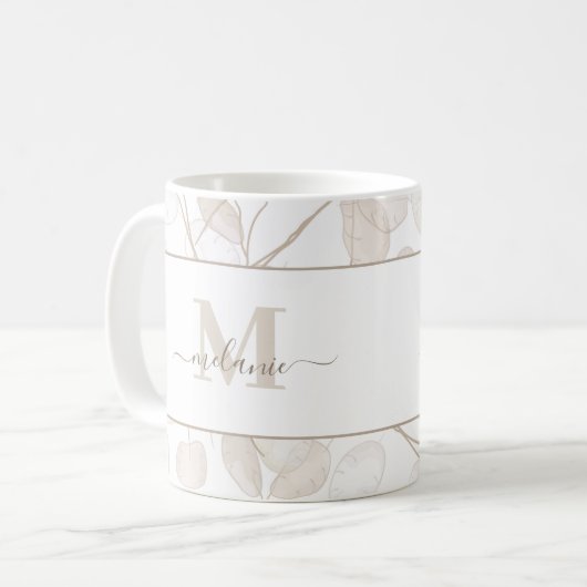 Boho Neutral Lunaria Custom Monogram and Name Tass Kaffeetasse (Vorderseite Links)