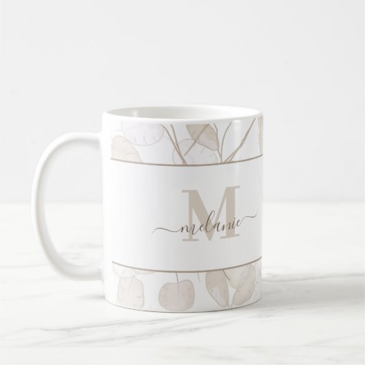 Boho Neutral Lunaria Custom Monogram and Name Tass Kaffeetasse (Links)