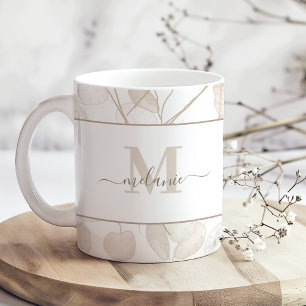 Boho Neutral Lunaria Custom Monogram and Name Tass Kaffeetasse