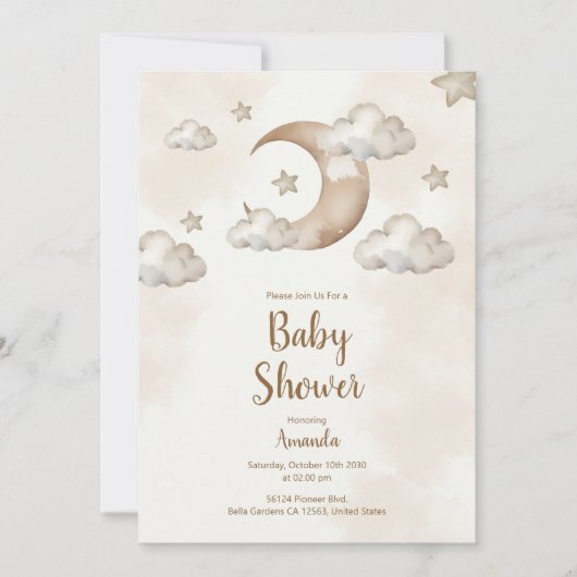 Boho Neutral Moon & Stars Kinderdusche Einladung (Vorderseite)