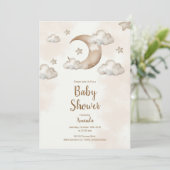 Boho Neutral Moon & Stars Kinderdusche Einladung (Stehend Vorderseite)