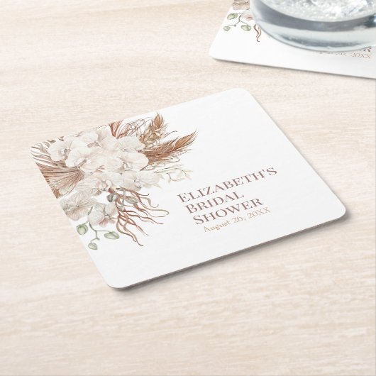 Boho Neutral Pampas Grass Brautparty Rechteckiger Pappuntersetzer (angewinkelt)