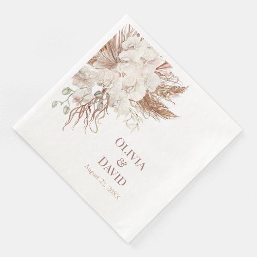 Boho Neutral Pampas Grass Wedding Napkins Serviette (Ecke)