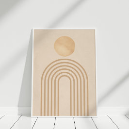 Boho Neutral Peach Terracotta Sun Rainbow Poster