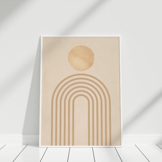 Boho Neutral Peach Terracotta Sun Rainbow Poster