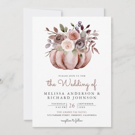 Boho Neutral Pumpkin Floral All in One Wedding Einladung (Vorderseite)