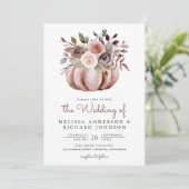 Boho Neutral Pumpkin Floral All in One Wedding Einladung (Stehend Vorderseite)