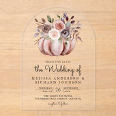 Boho Neutral Pumpkin Floral Wedding Acryleinladungen (Vorderseite)