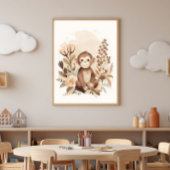 Boho Neutral  Safari Monkey Kids Nursery Art  Poster