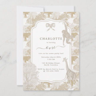 Boho Neutral Safari Tier Chinoiserie Geburtstag Einladung