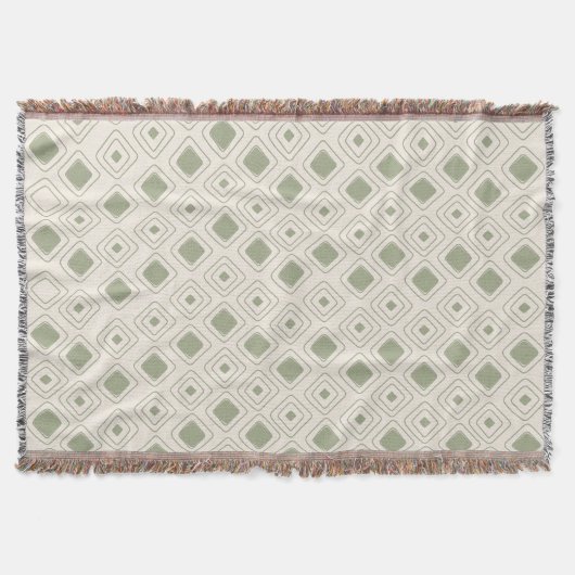 Boho Neutral Sage Tribal Geometrisches Aztec Muste Decke (Vorderseite)