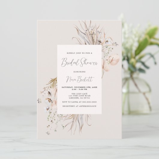 Boho Neutral Shades botanisches Frame-Brautparty Einladung (Stehend Vorderseite)