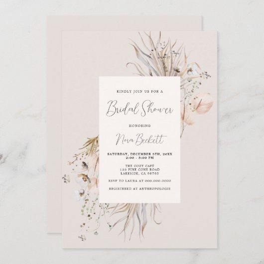Boho Neutral Shades botanisches Frame-Brautparty Einladung (Vorne/Hinten)